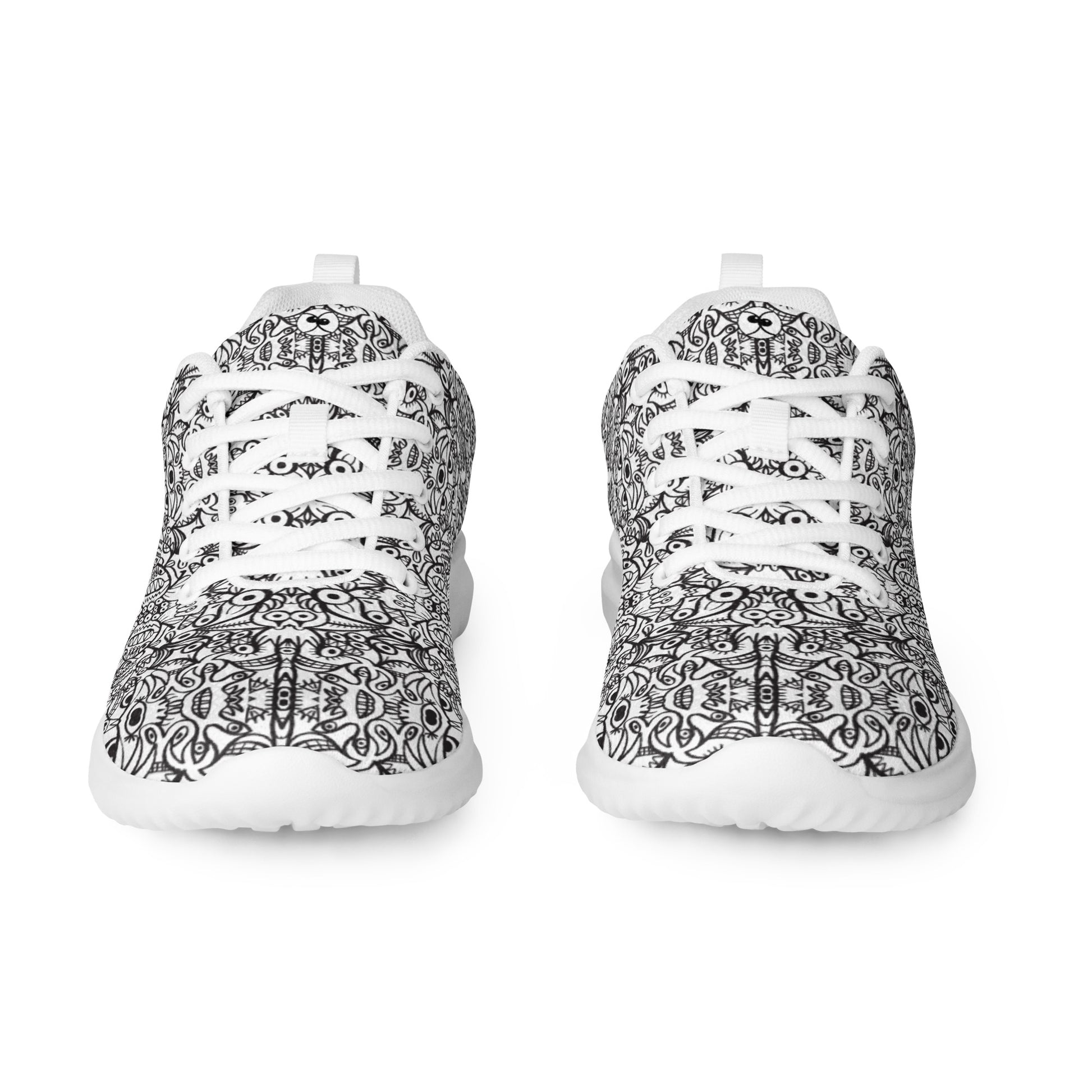 Doodle sneakers. Brush style doodle critters Women’s athletic shoes. Front view