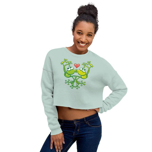 Cute frogs acrobatic kiss Crop Sweatshirt-Crop sweatshirt