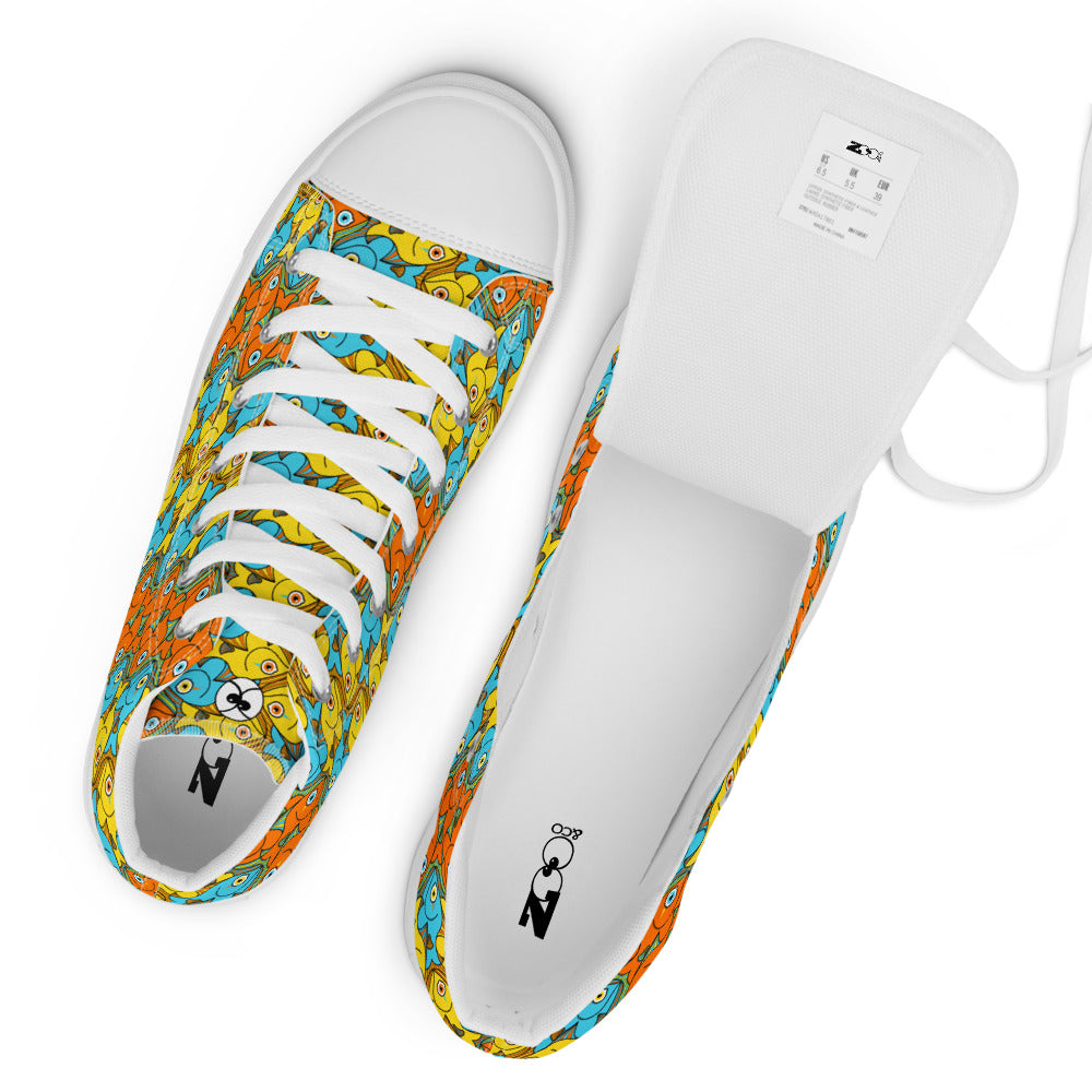 Smiling fishes colorful pattern Women’s high top canvas shoes. Zoo&co's branded