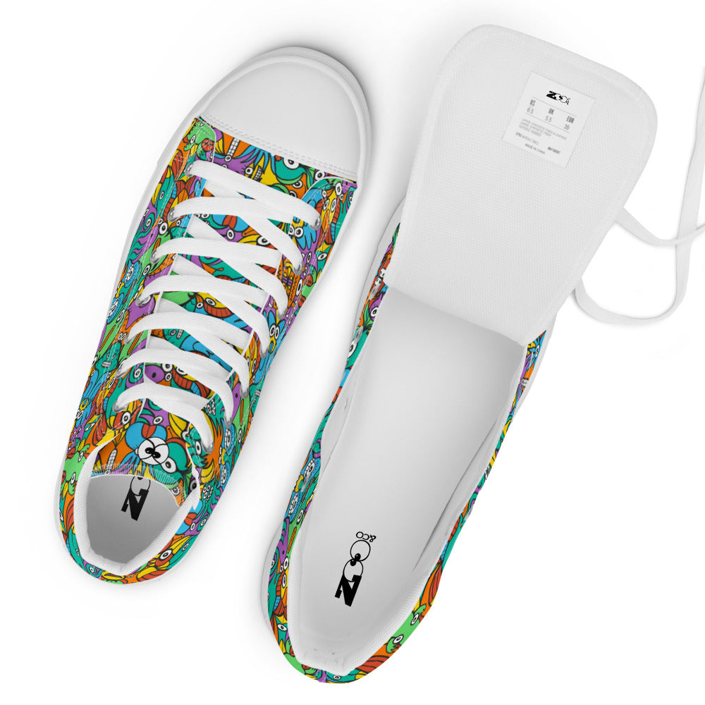 Fantastic doodle world full of weird creatures Women’s high top canvas shoes. Zoo&co branded