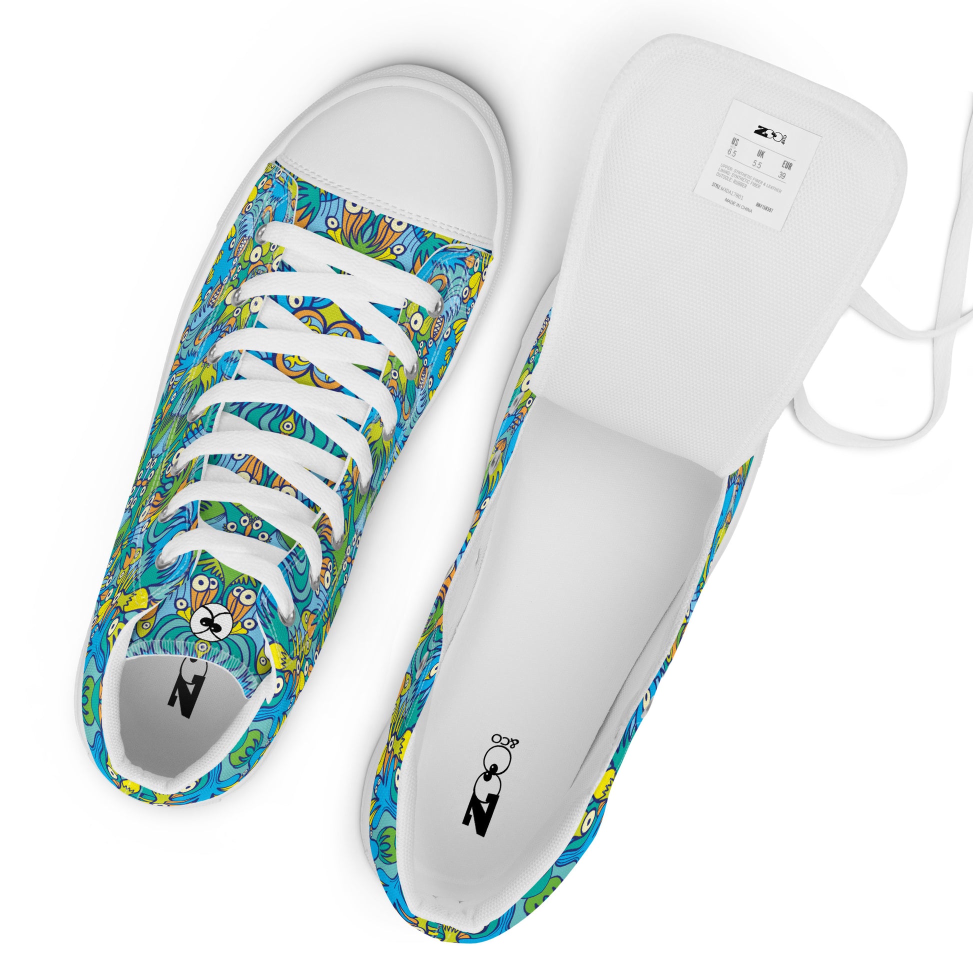 Exotic birds tropical pattern Women’s high top canvas shoes. Zoo&co branded shoes
