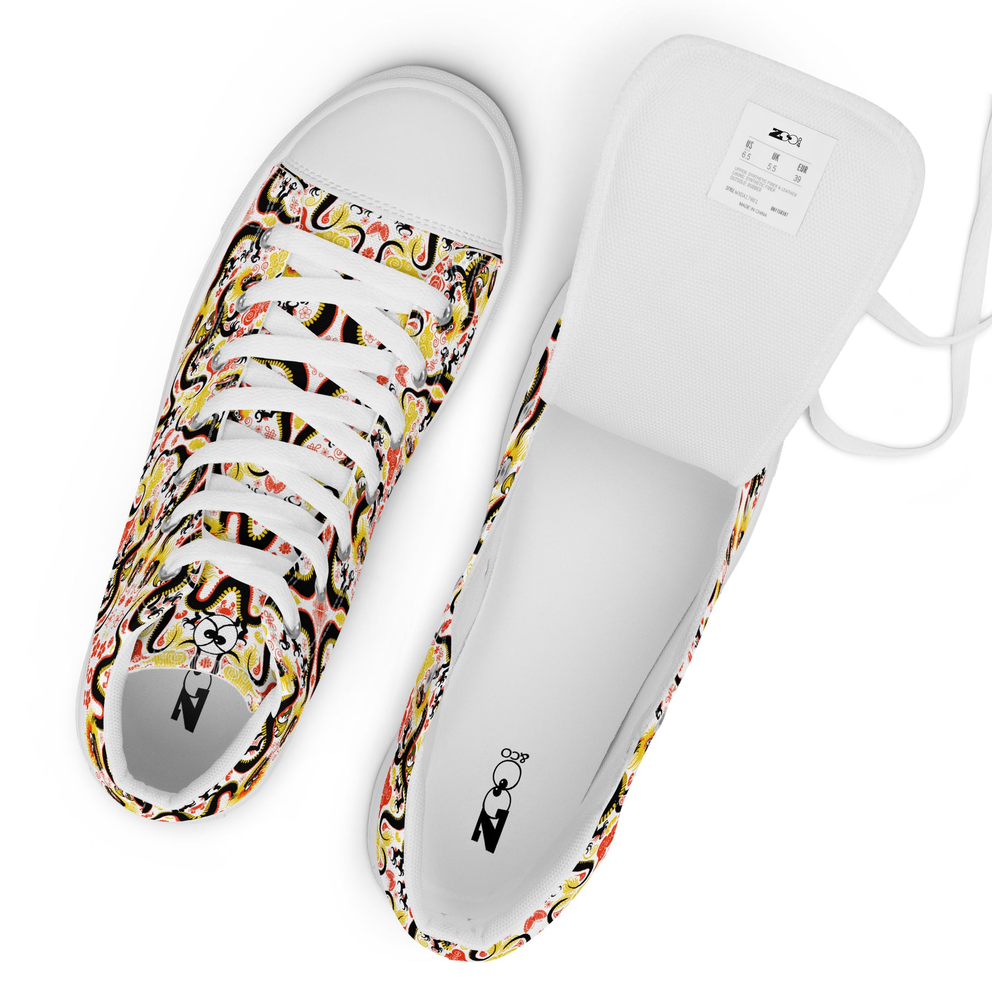 Legendary Chinese dragons pattern art Women’s high top canvas shoes. Zoo&co branded shoes
