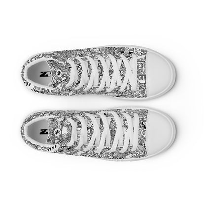 Fill your world with cool doodles Women’s high top canvas shoes. Top view