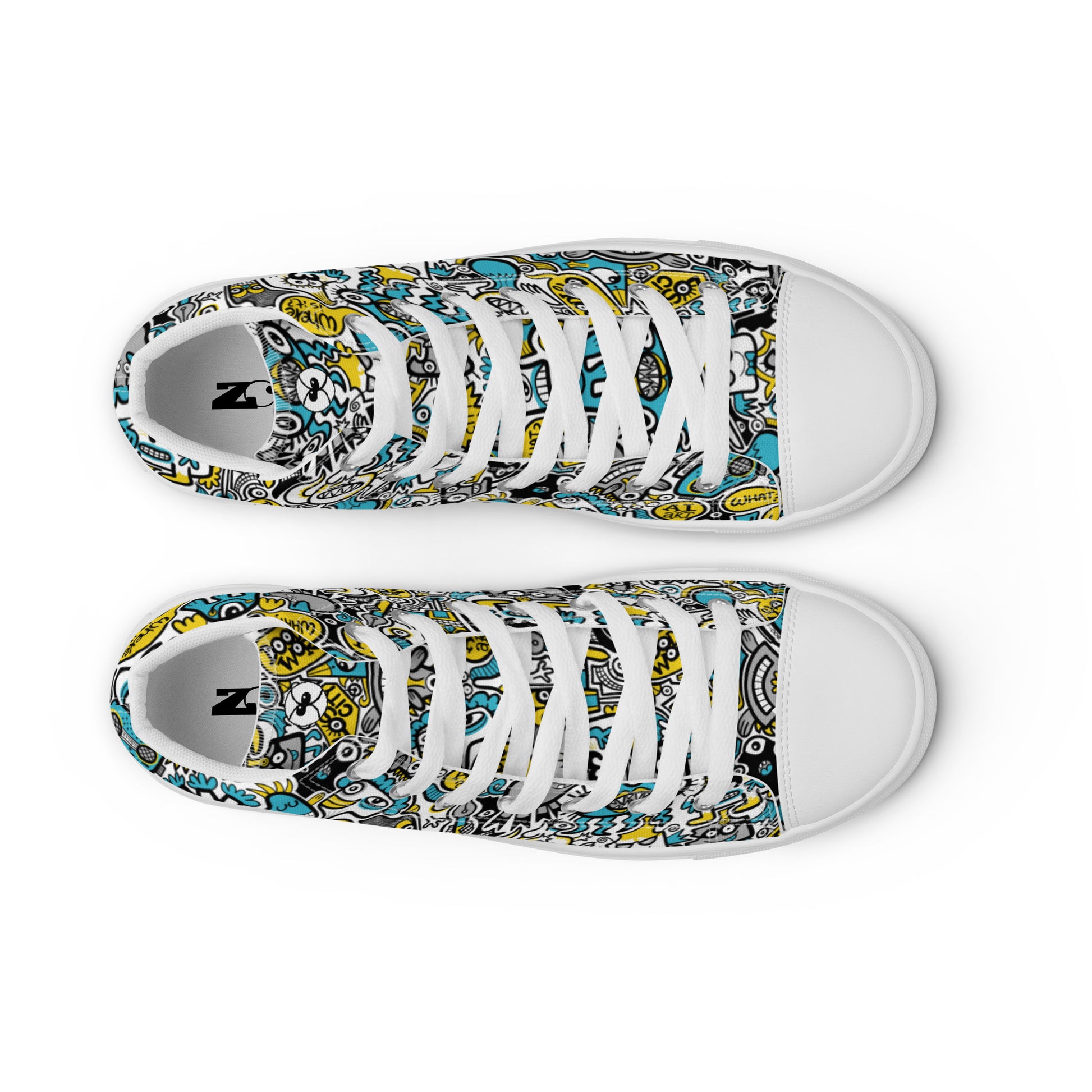 Discover a whole Doodle world buzzing in Lost city Women’s high top canvas shoes. Top view