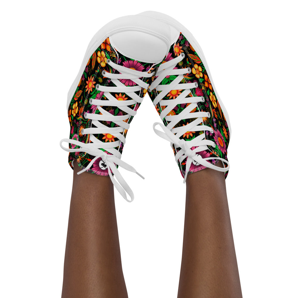 Wild flowers in a luxuriant jungle Women’s high top canvas shoes. Lifestyle