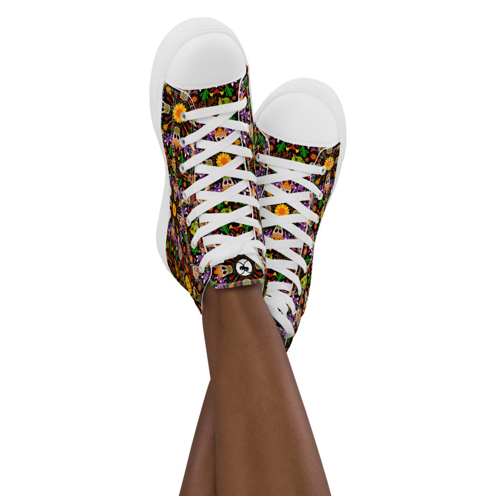 Mexican skulls celebrating the Day of the dead Women’s high top canvas shoes. Lifestyle