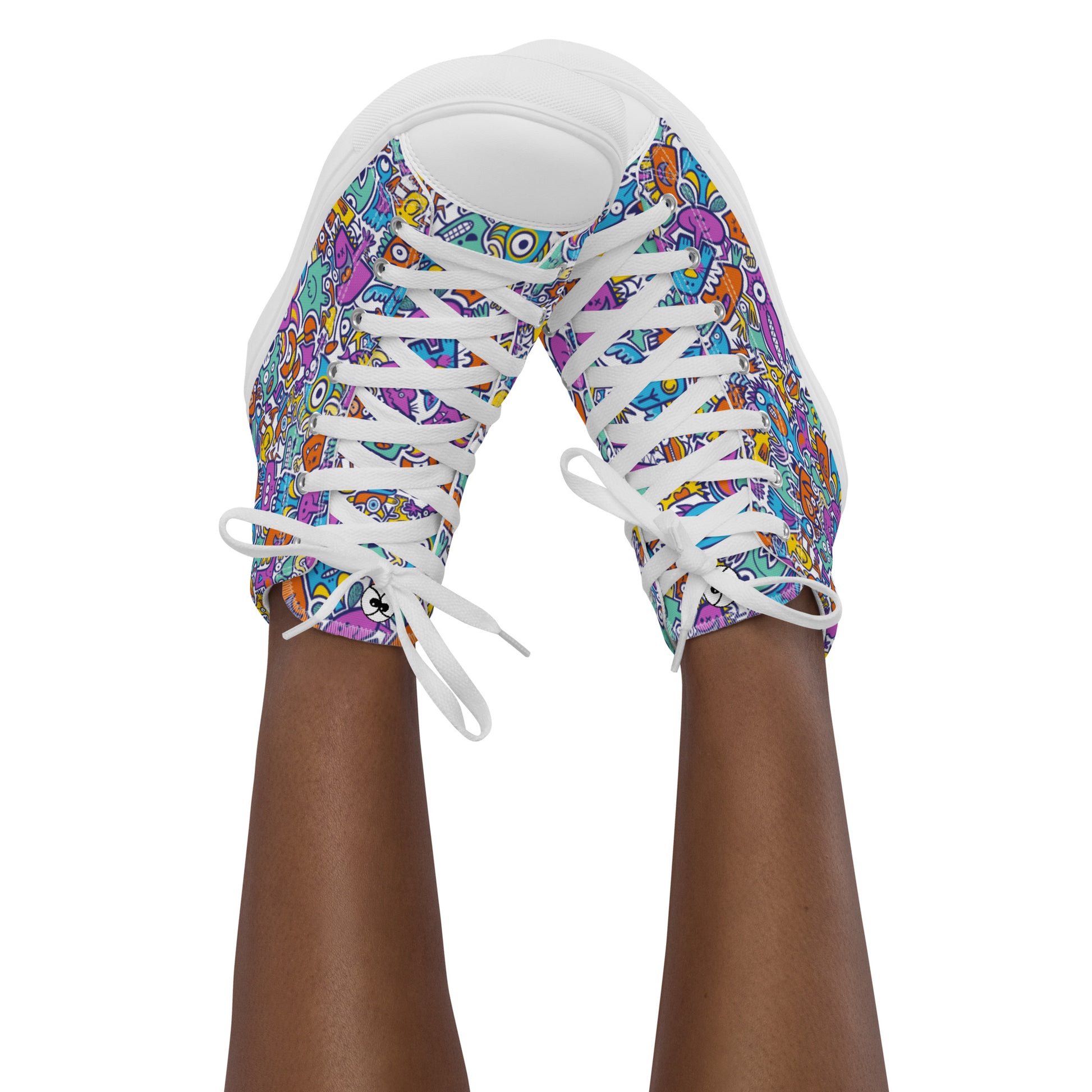 Funny multicolor Doodle world Women’s high top canvas shoes. Lifestyle