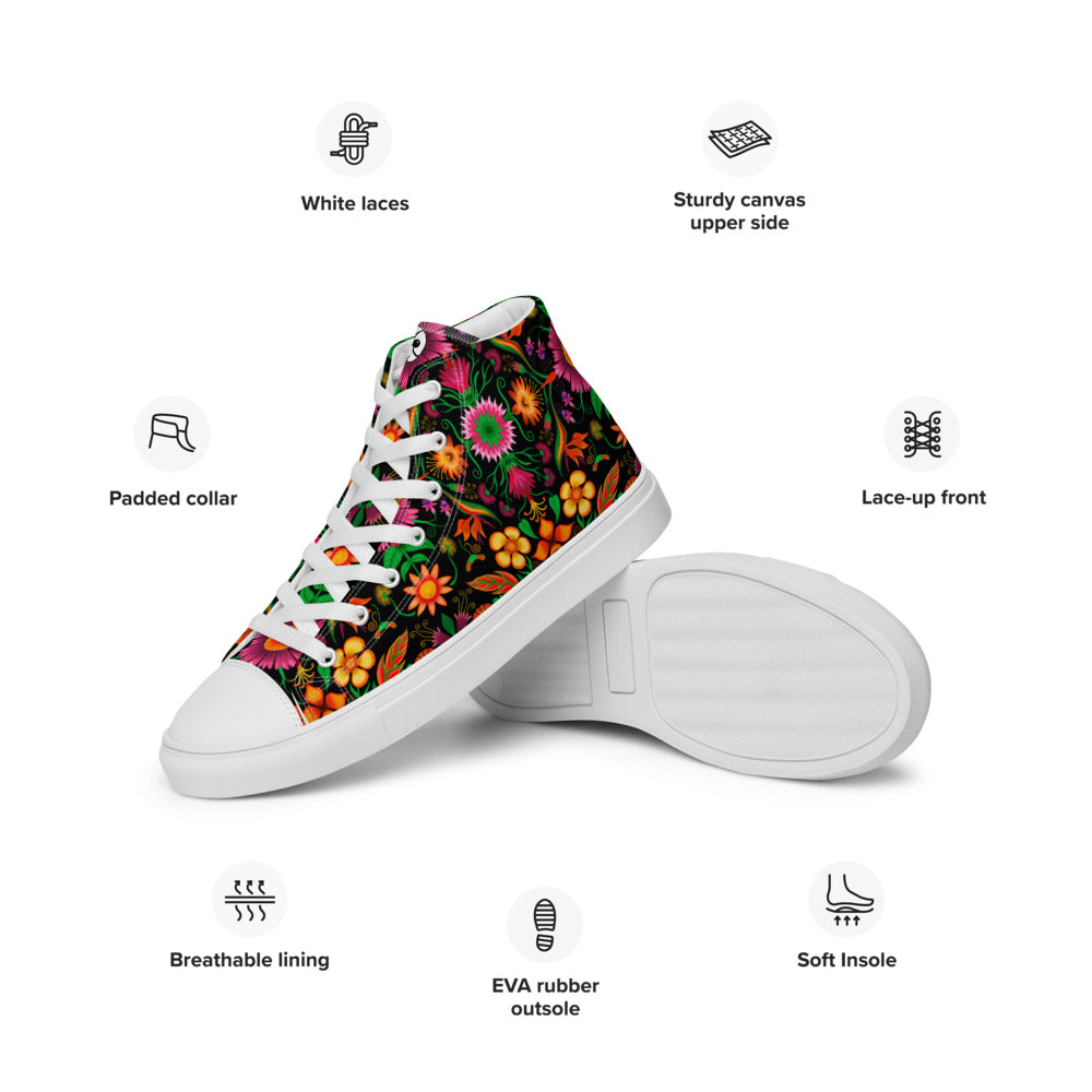 Wild flowers in a luxuriant jungle Women’s high top canvas shoes. Product specifications