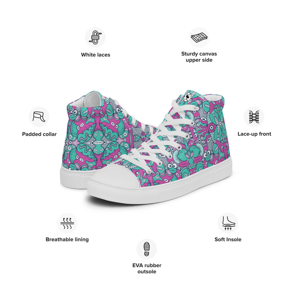 Sea creatures from an alien world Women’s high top canvas shoes. Product specifications