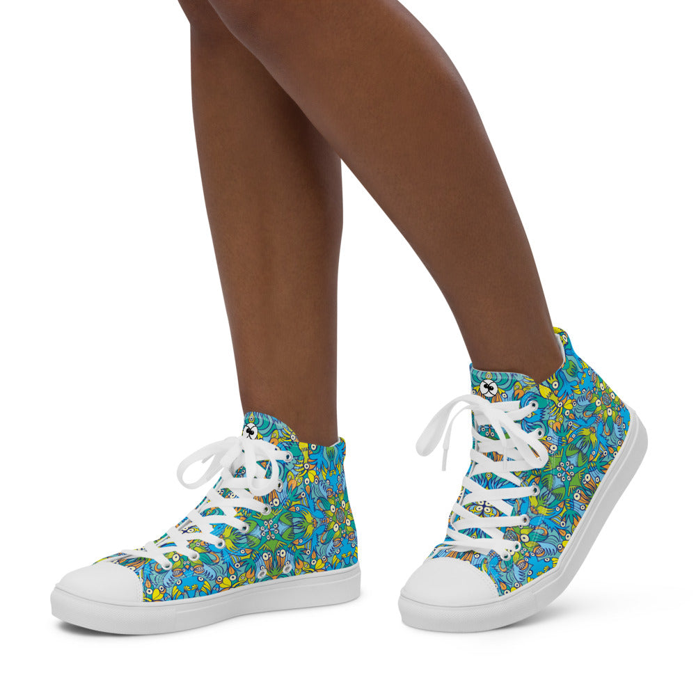 Exotic birds tropical pattern Women’s high top canvas shoes. Lifestyle