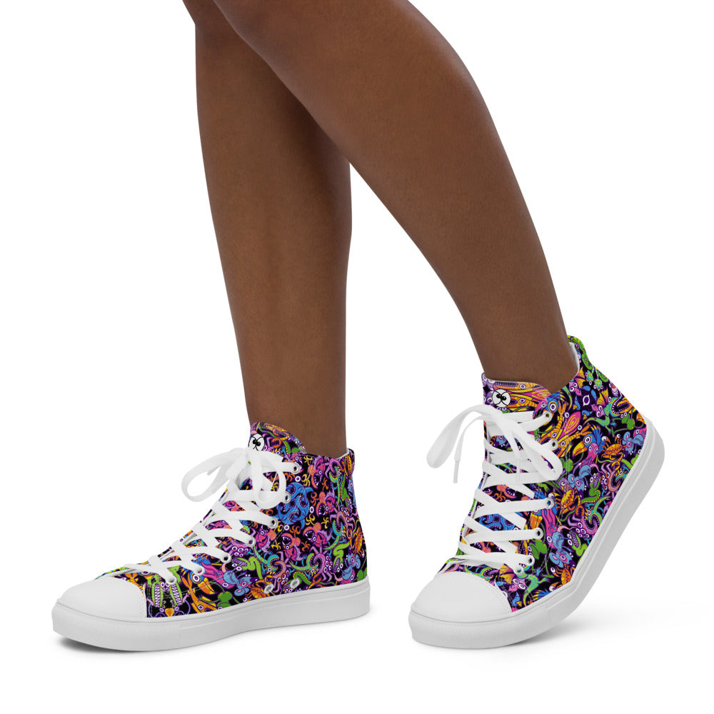 Eccentric critters in a lively crazy festival Women’s high top canvas shoes. Lifestyle