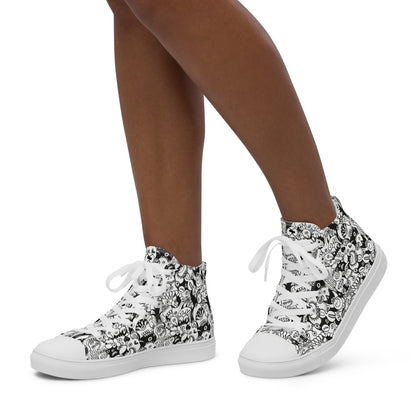 Black and white cool doodles art Women’s high top canvas shoes. Lifestyle