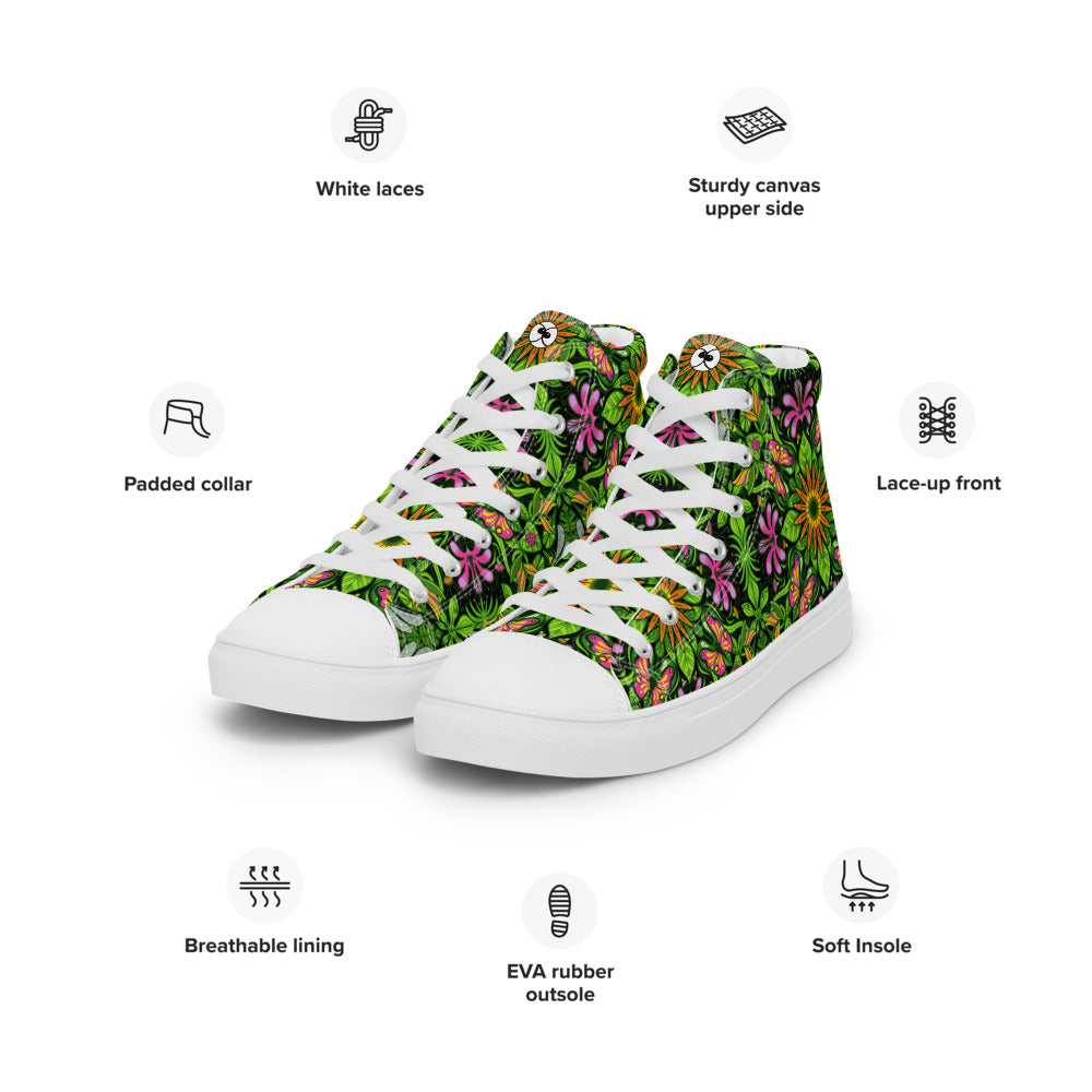 Magical garden full of flowers and insects Women’s high top canvas shoes. Product specifications