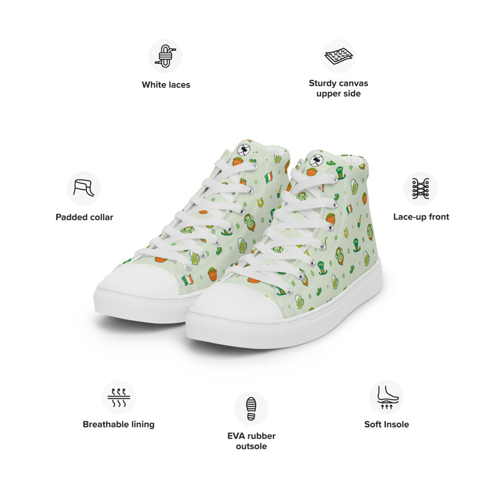 Celebrate Saint Patrick's Day in style pattern design Women’s high top canvas shoes. Specifications