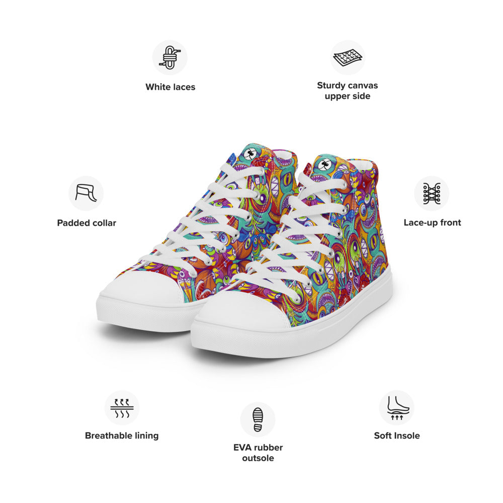 Psychedelic monsters having fun pattern design Women’s high top canvas shoes. Specifications