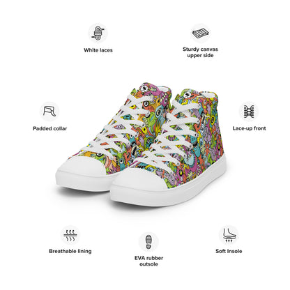 Funny monsters fighting for the best spot for a pattern design Women’s high top canvas shoes. Product specifications