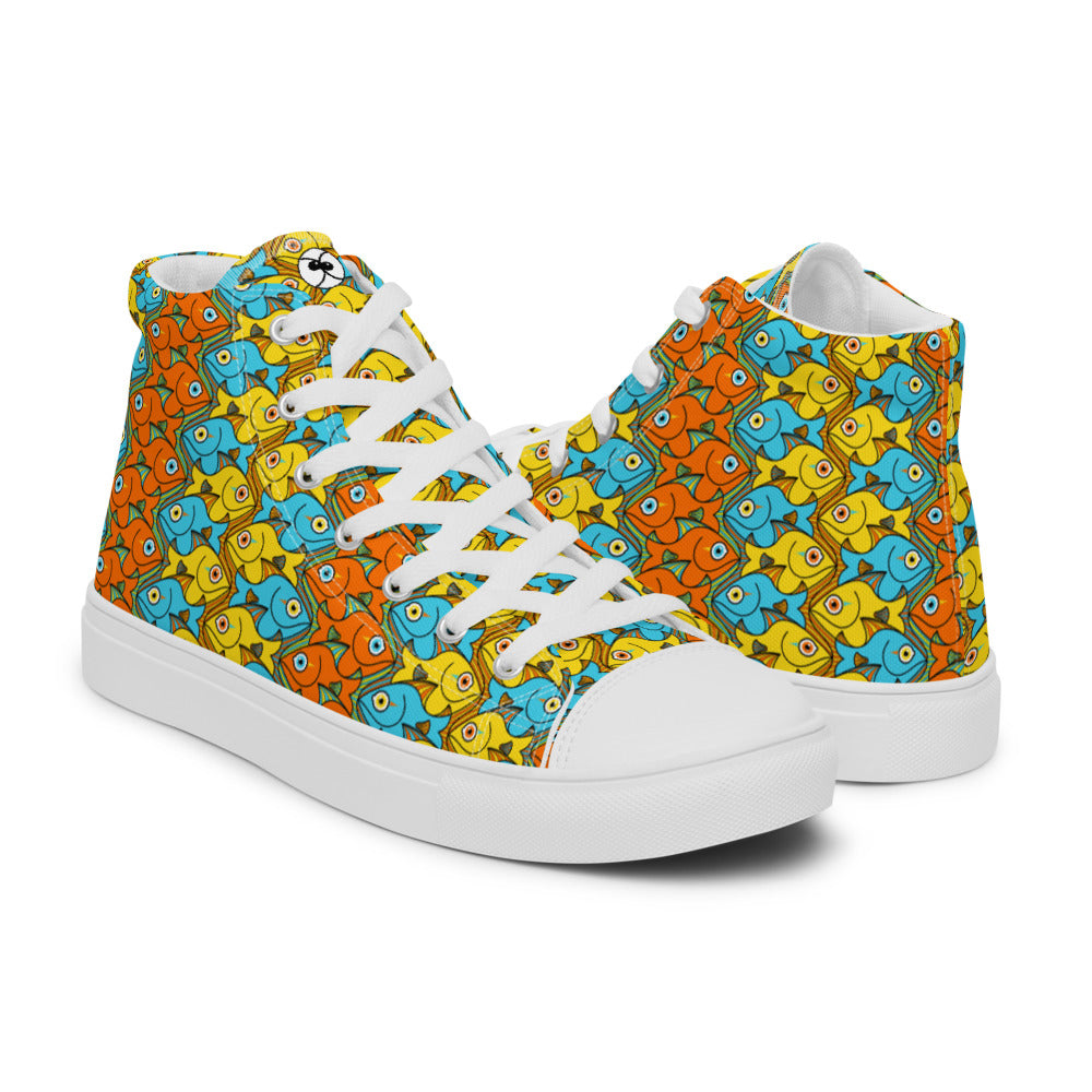 Smiling fishes colorful pattern Women’s high top canvas shoes. Overview