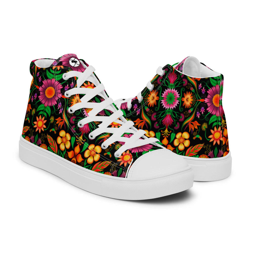 Wild flowers in a luxuriant jungle Women’s high top canvas shoes. Overview