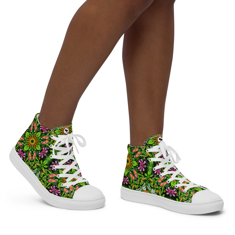 Magical garden full of flowers and insects Women’s high top canvas shoes. Lifestyle