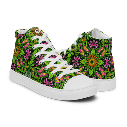 Magical garden full of flowers and insects Women’s high top canvas shoes