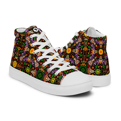 Mexican skulls celebrating the Day of the dead Women’s high top canvas shoes. Overview