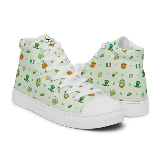 Celebrate Saint Patrick's Day in style pattern design Women’s high top canvas shoes. Overview