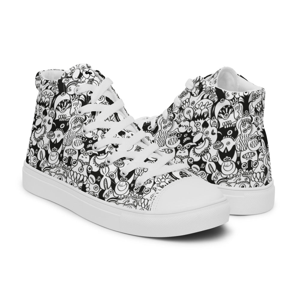 Black and white cool doodles art Women’s high top canvas shoes. Overview