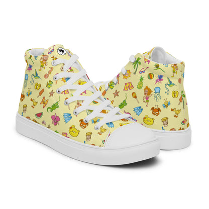 Enjoy happy summer pattern design Women’s high top canvas shoes. Overview