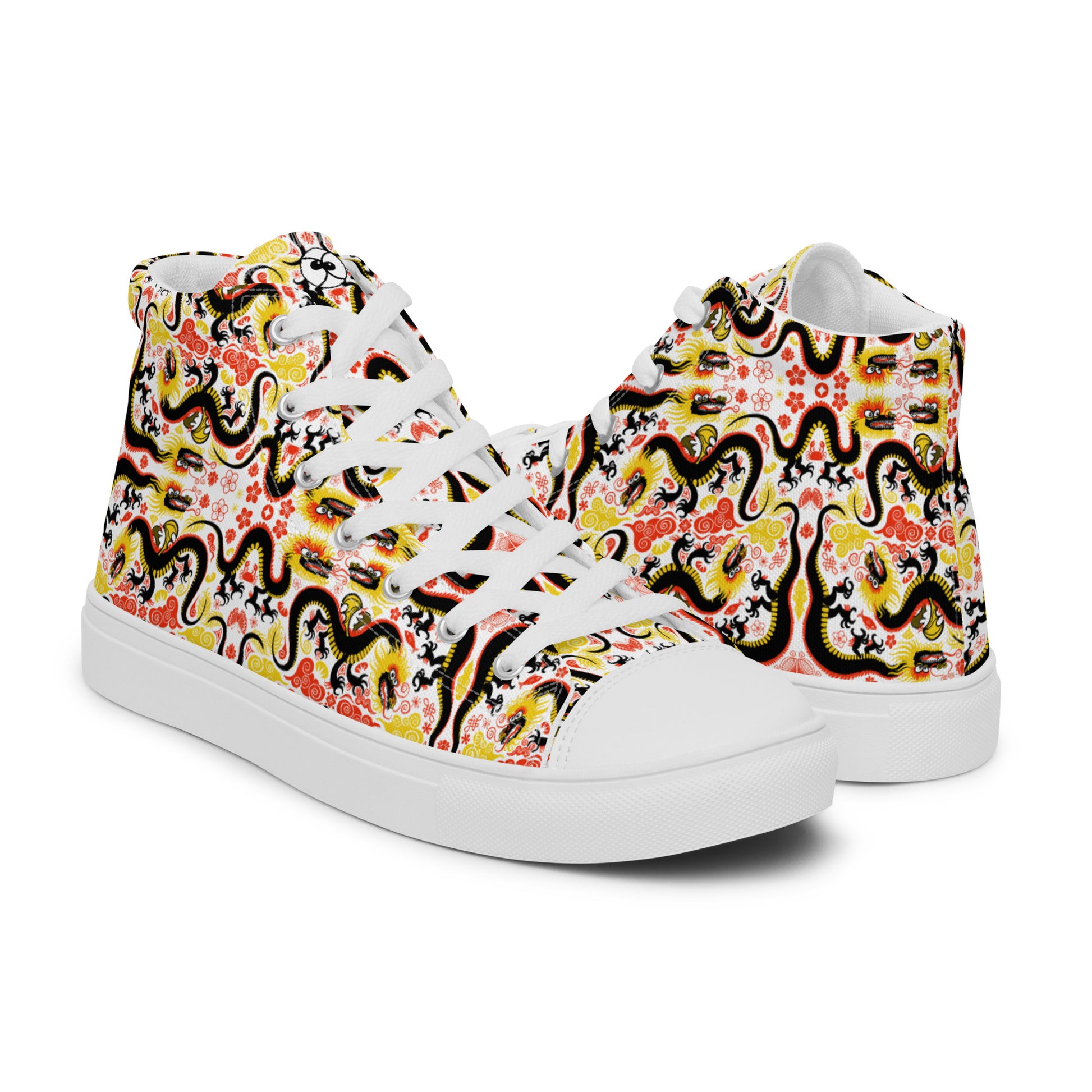 Legendary Chinese dragons pattern art Women’s high top canvas shoes. Overview