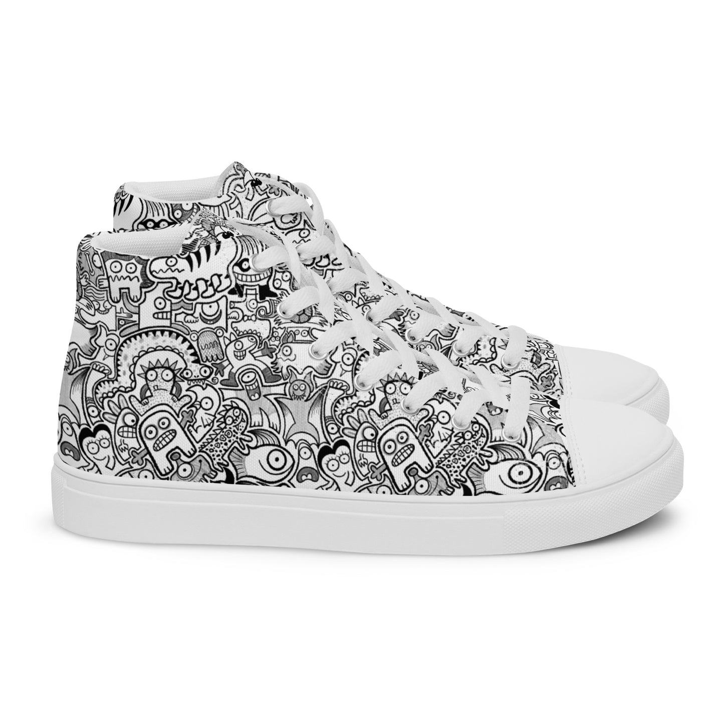 Fill your world with cool doodles Women’s high top canvas shoes. Side view