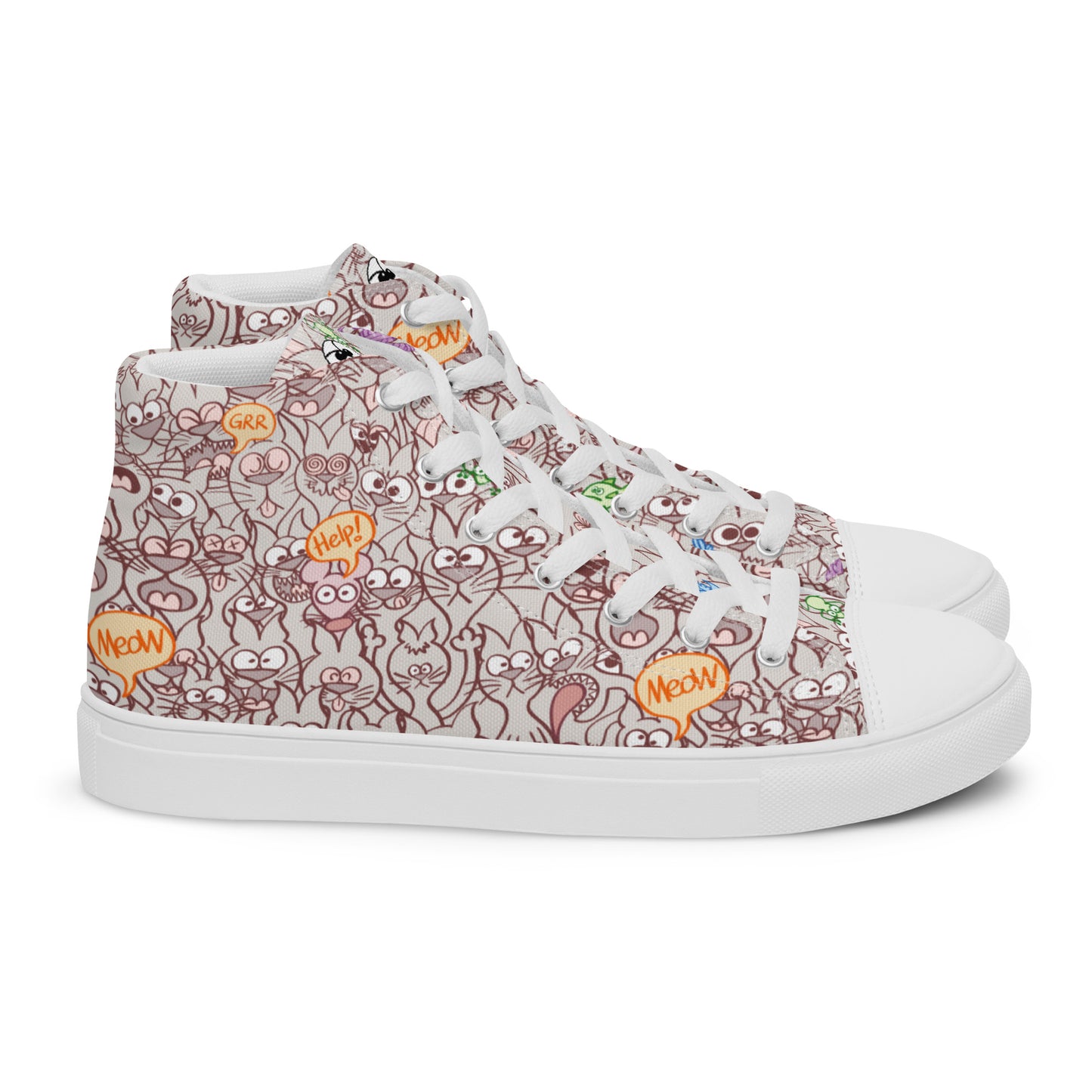 Exclusive design only for real cat lovers Women’s high top canvas shoes. Side view