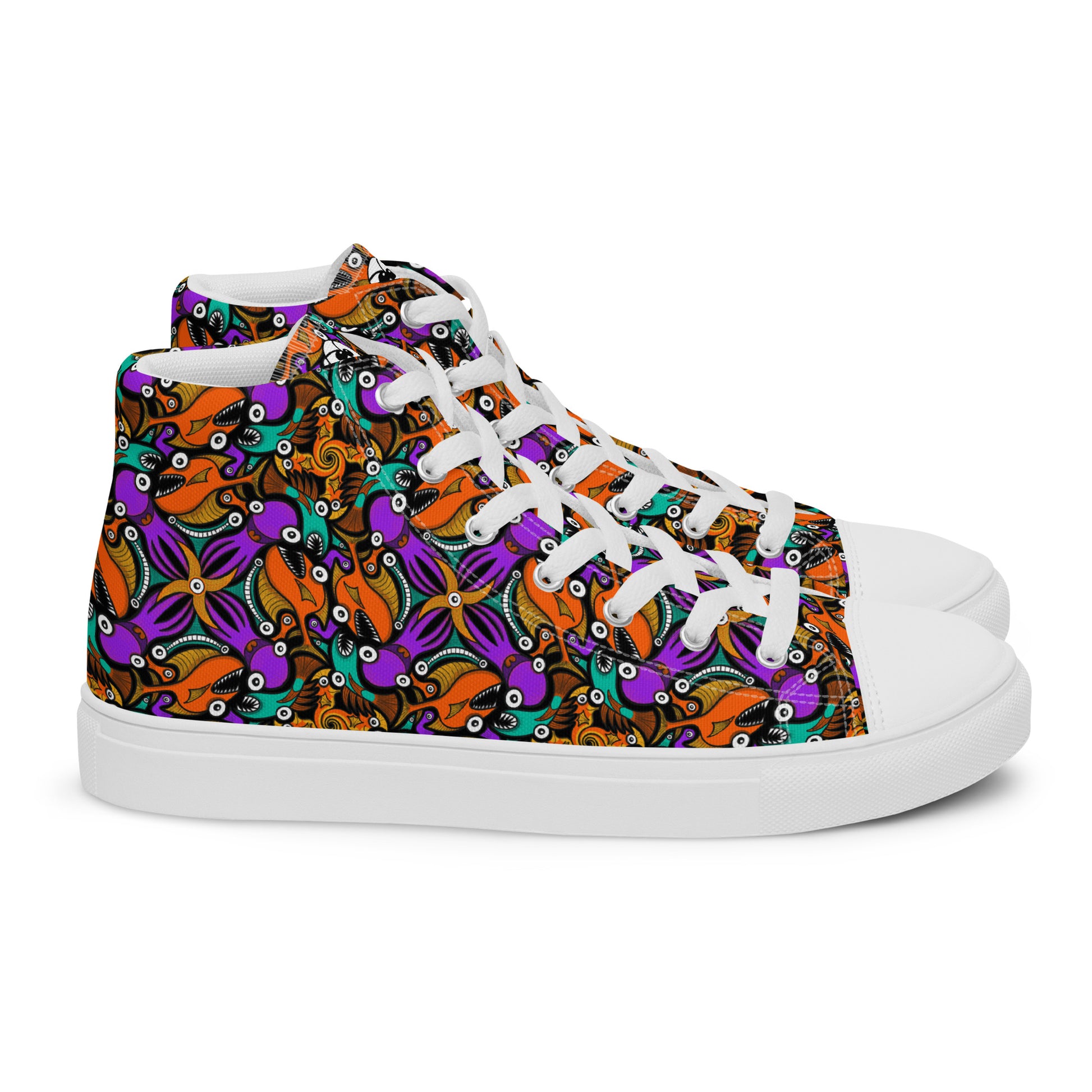Mesmerizing creatures straight from the deep ocean Women’s high top canvas shoes. Side view