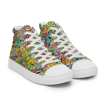 Funny monsters fighting for the best spot for a pattern design Women’s high top canvas shoes. Overview