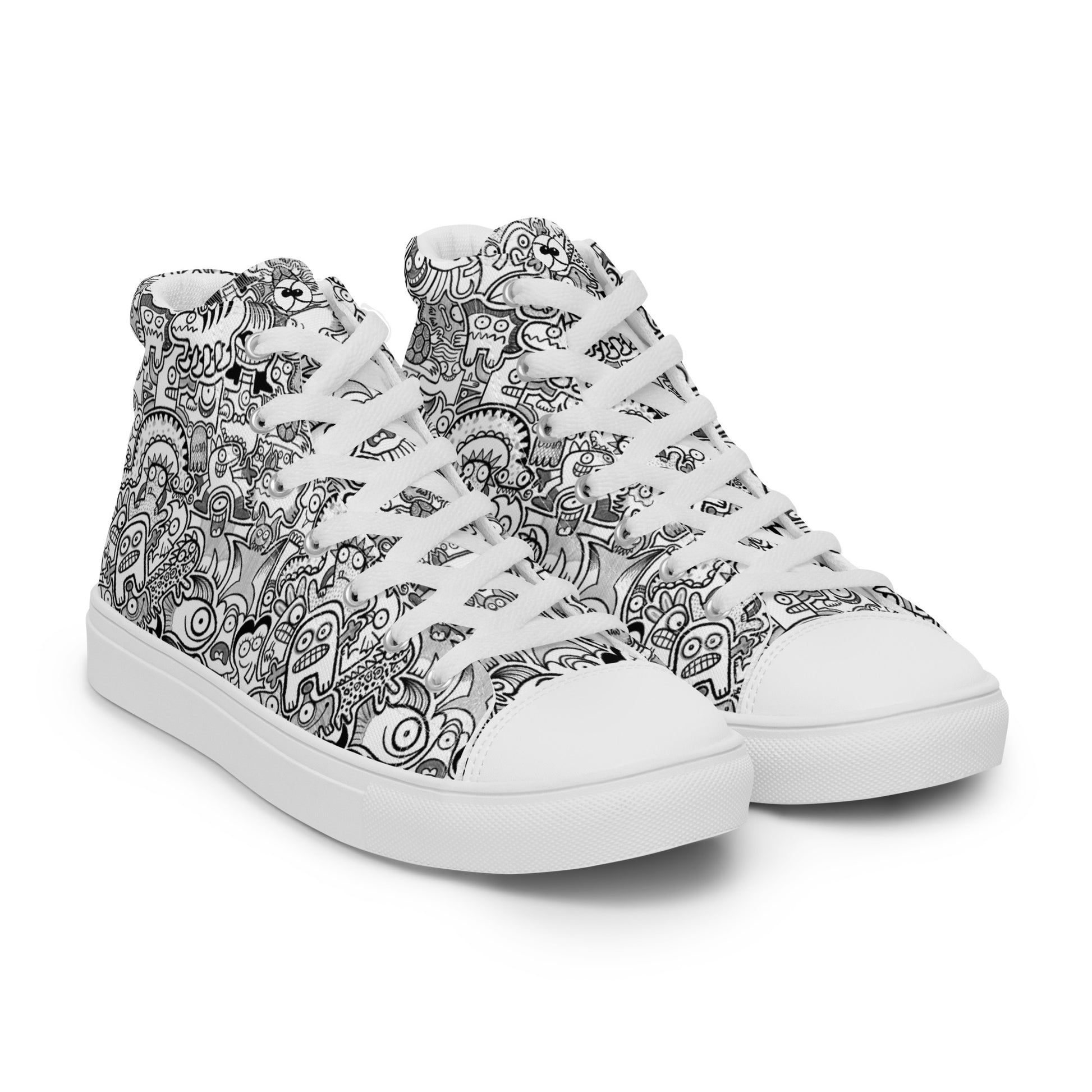 Fill your world with cool doodles Women’s high top canvas shoes. Overview