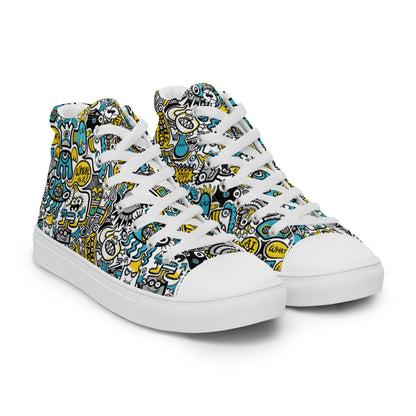 Discover a whole Doodle world buzzing in Lost city Women’s high top canvas shoes. Overview