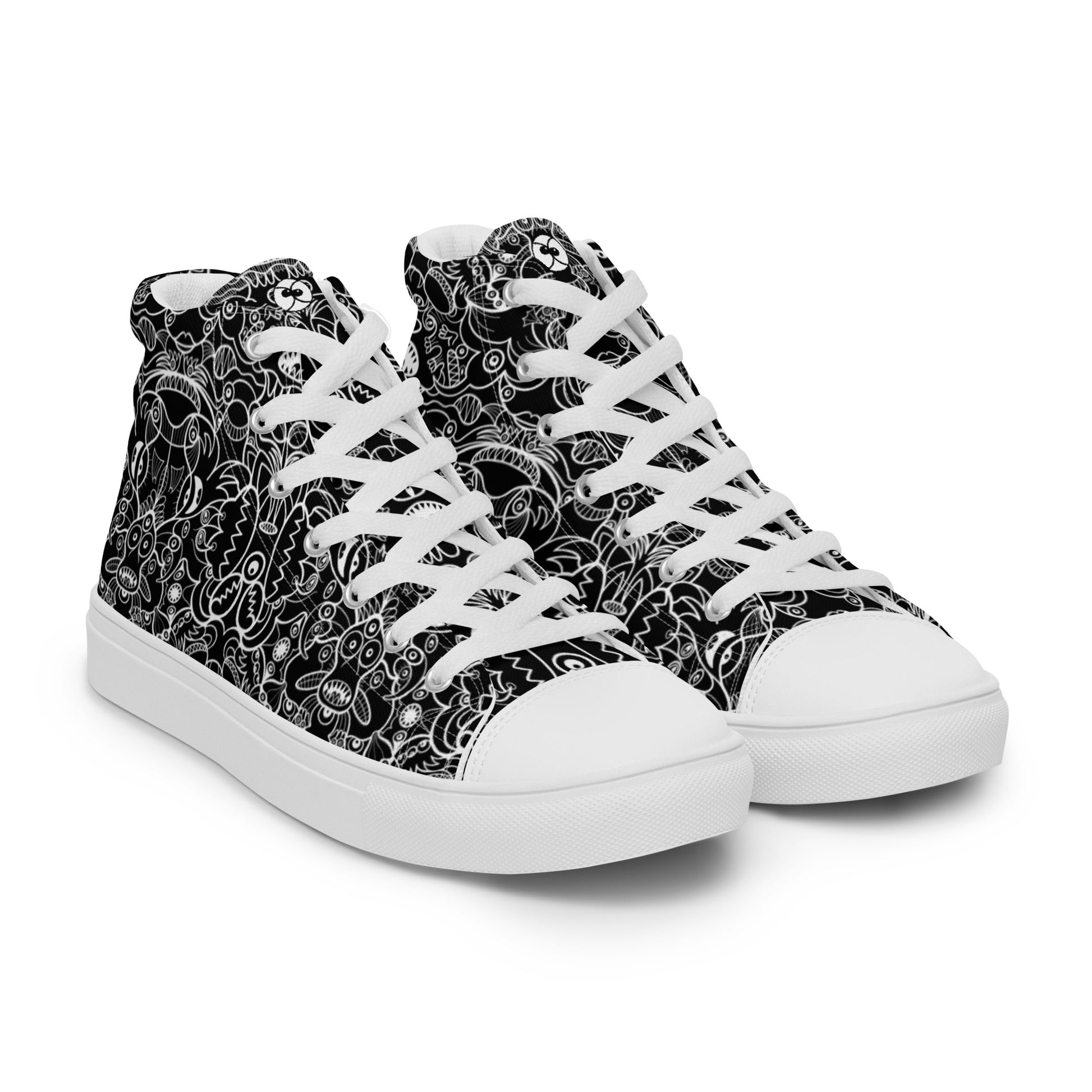 The powerful dark side of the Doodle world Women’s high top canvas shoes. Overview