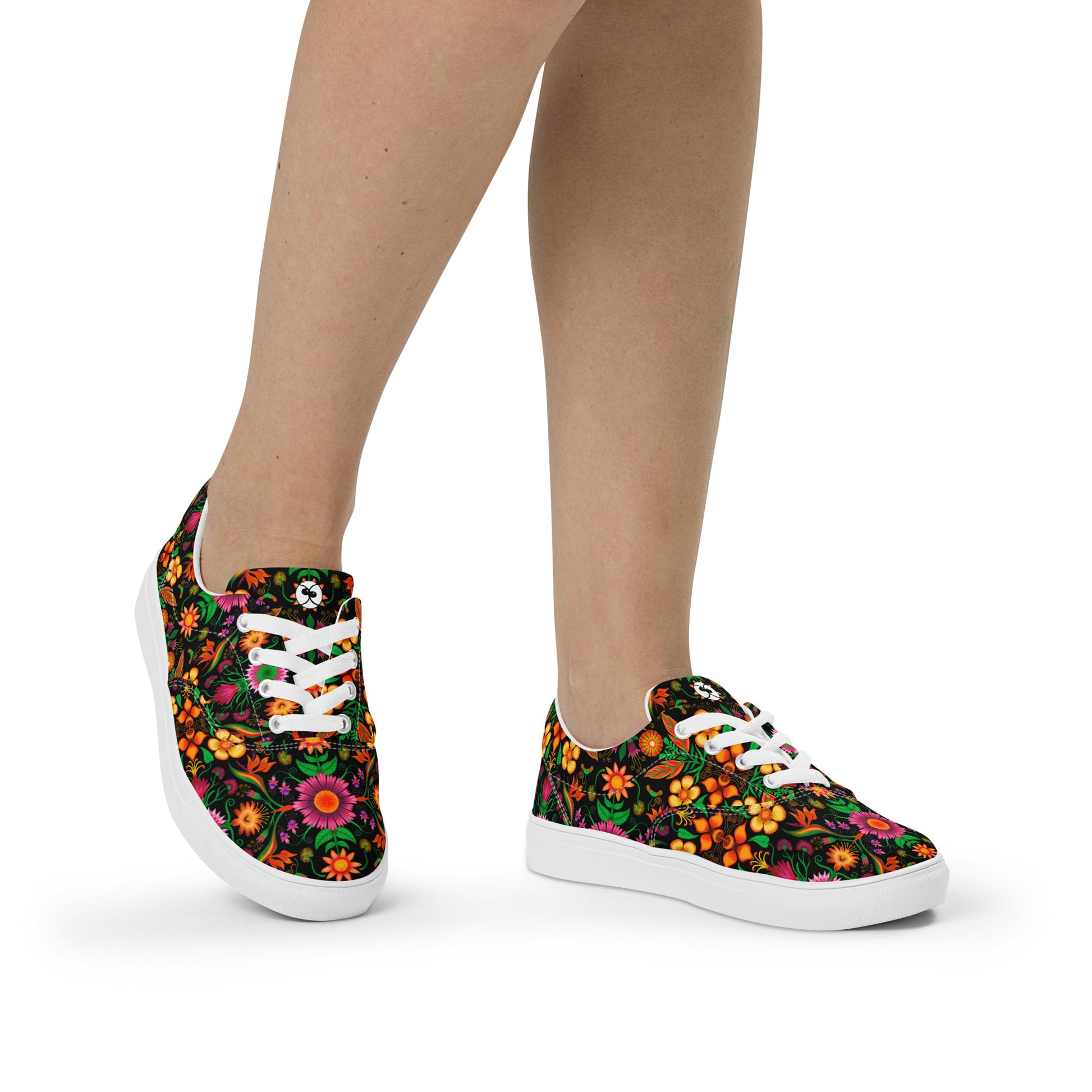 Wild flowers in a luxuriant jungle Women’s lace-up canvas shoes. Lifestyle