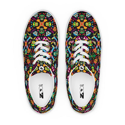 Mexican wrestling colorful party Women’s lace-up canvas shoes. Top view