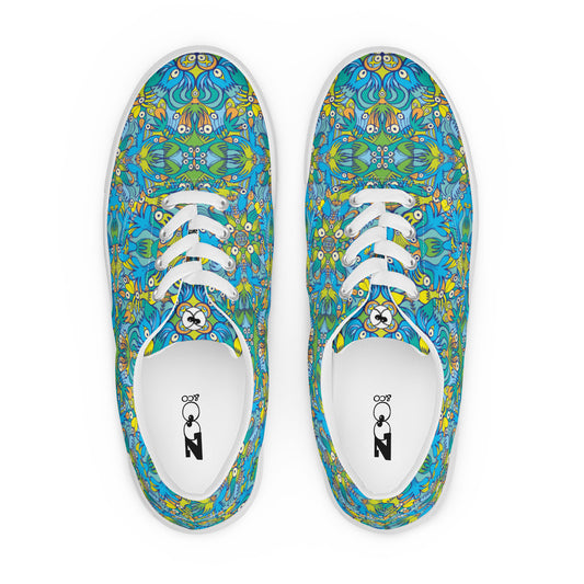 Exotic birds tropical pattern Women’s lace-up canvas shoes. Top view