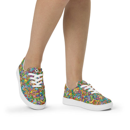 Cheerful crowd enjoying a lively carnival Women’s lace-up canvas shoes. Lifestyle
