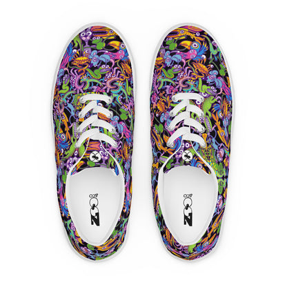 Eccentric critters in a lively crazy festival Women’s lace-up canvas shoes. Top view