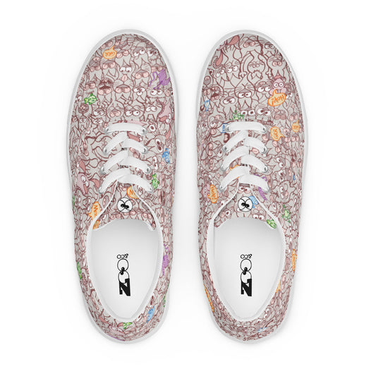 Exclusive design only for real cat lovers Women’s lace-up canvas shoes. Top view