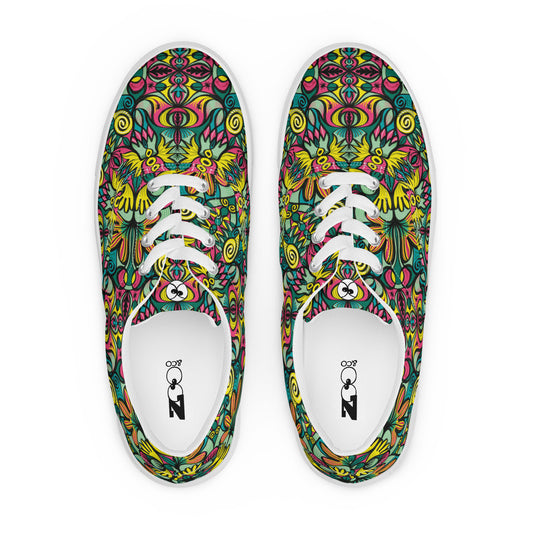 Exploring Jungle Oddities: Inspiration from the Fascinating Wildflowers of the Tropics. Women’s lace-up canvas shoes. Top view