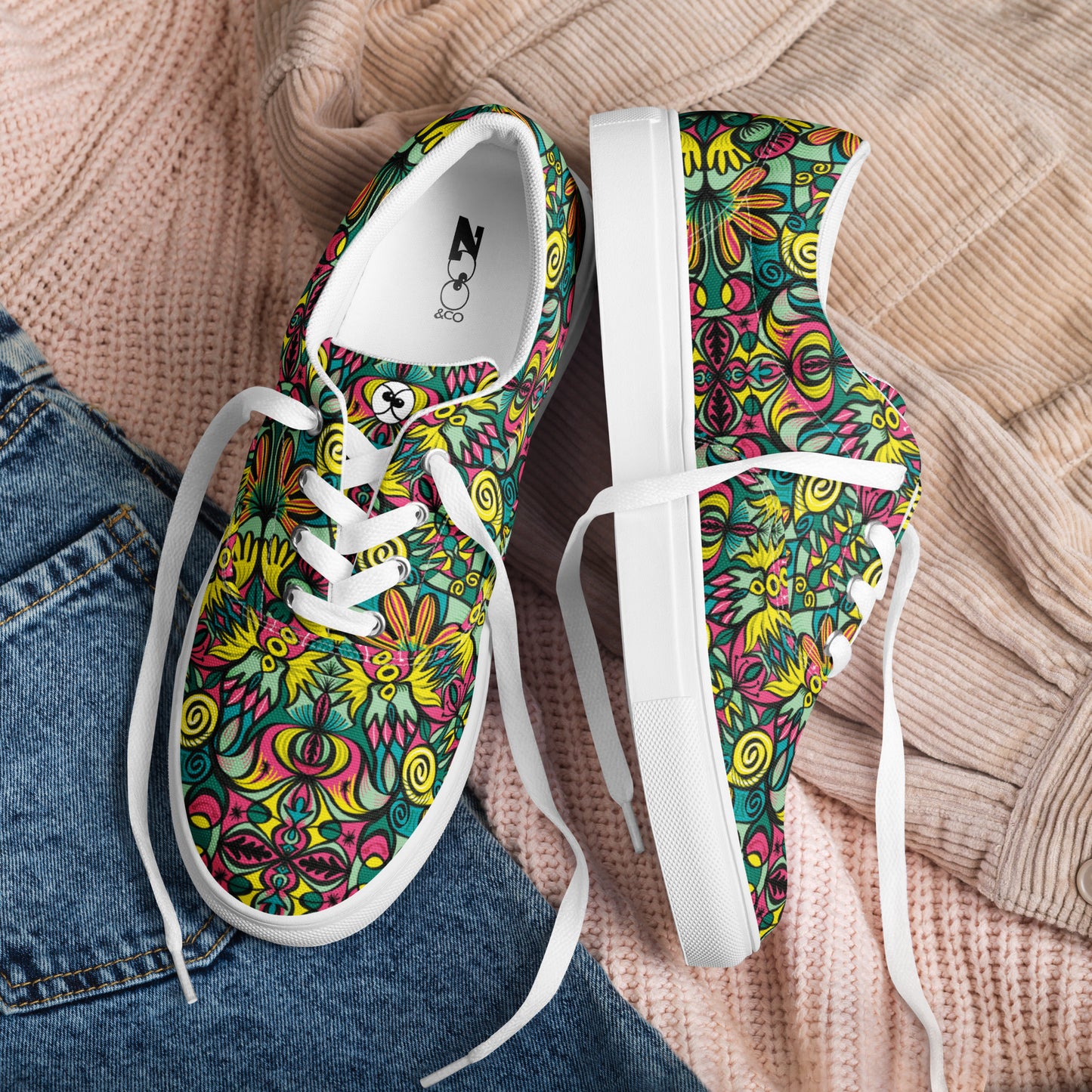 Exploring Jungle Oddities: Inspiration from the Fascinating Wildflowers of the Tropics. Women’s lace-up canvas shoes. lifestyle