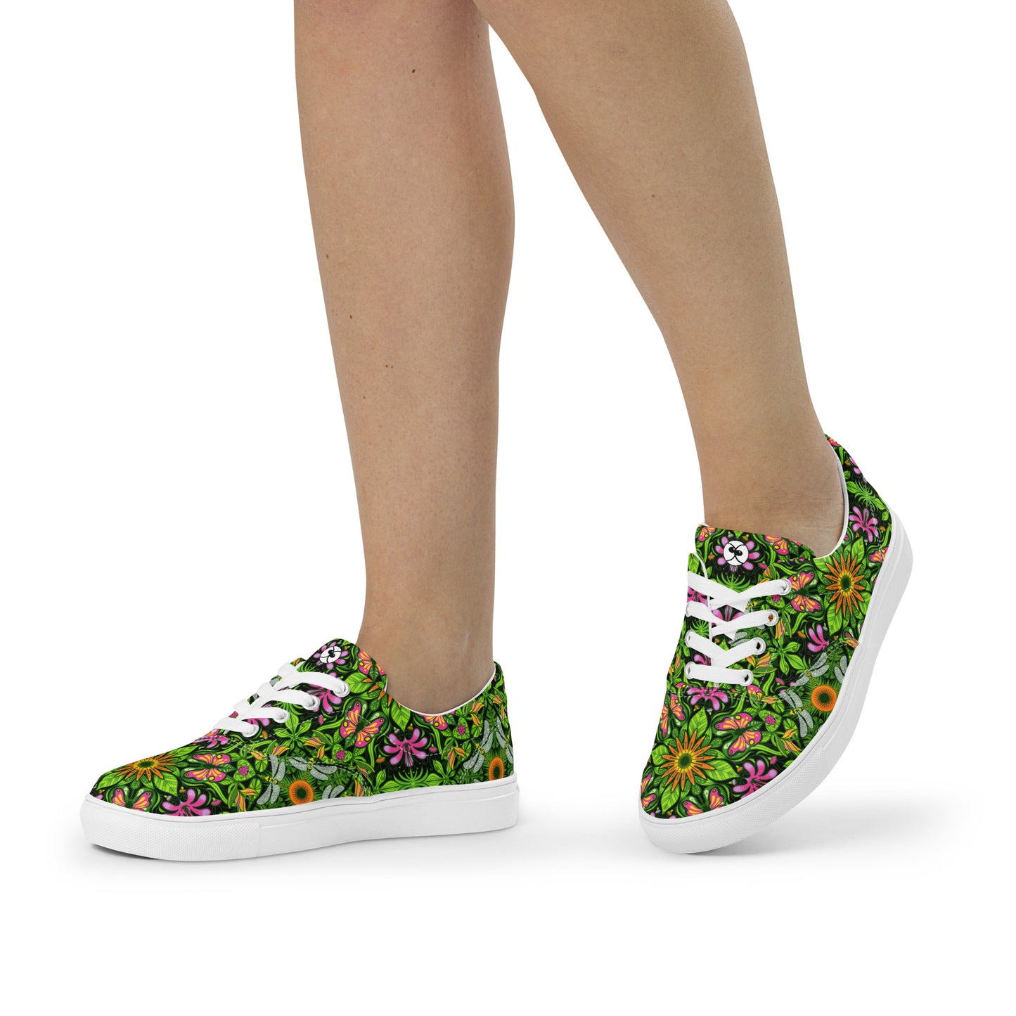 Magical garden full of flowers and insects Women’s lace-up canvas shoes. Lifestyle
