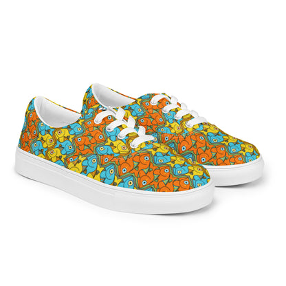 Smiling fishes colorful pattern Women’s lace-up canvas shoes. Overview