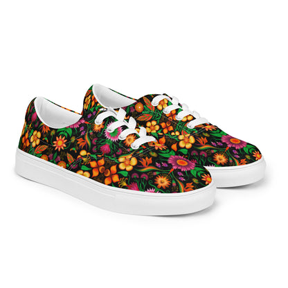 Wild flowers in a luxuriant jungle Women’s lace-up canvas shoes. Overview