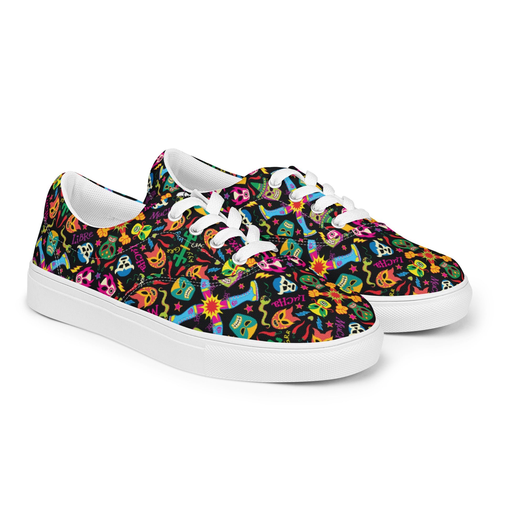 Mexican wrestling colorful party Women’s lace-up canvas shoes. Overview