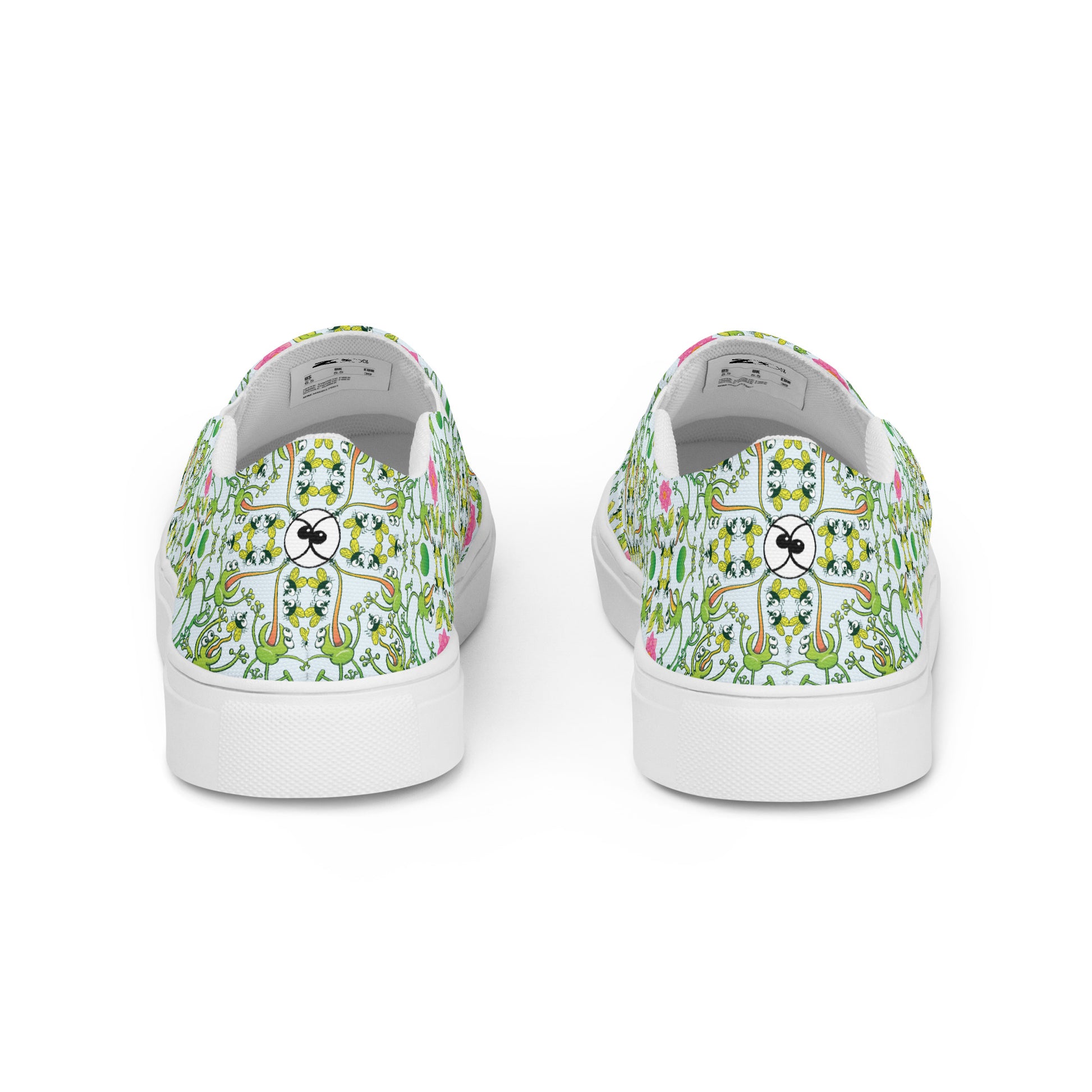 Funny frogs hunting flies Women’s slip-on canvas shoes. Back view