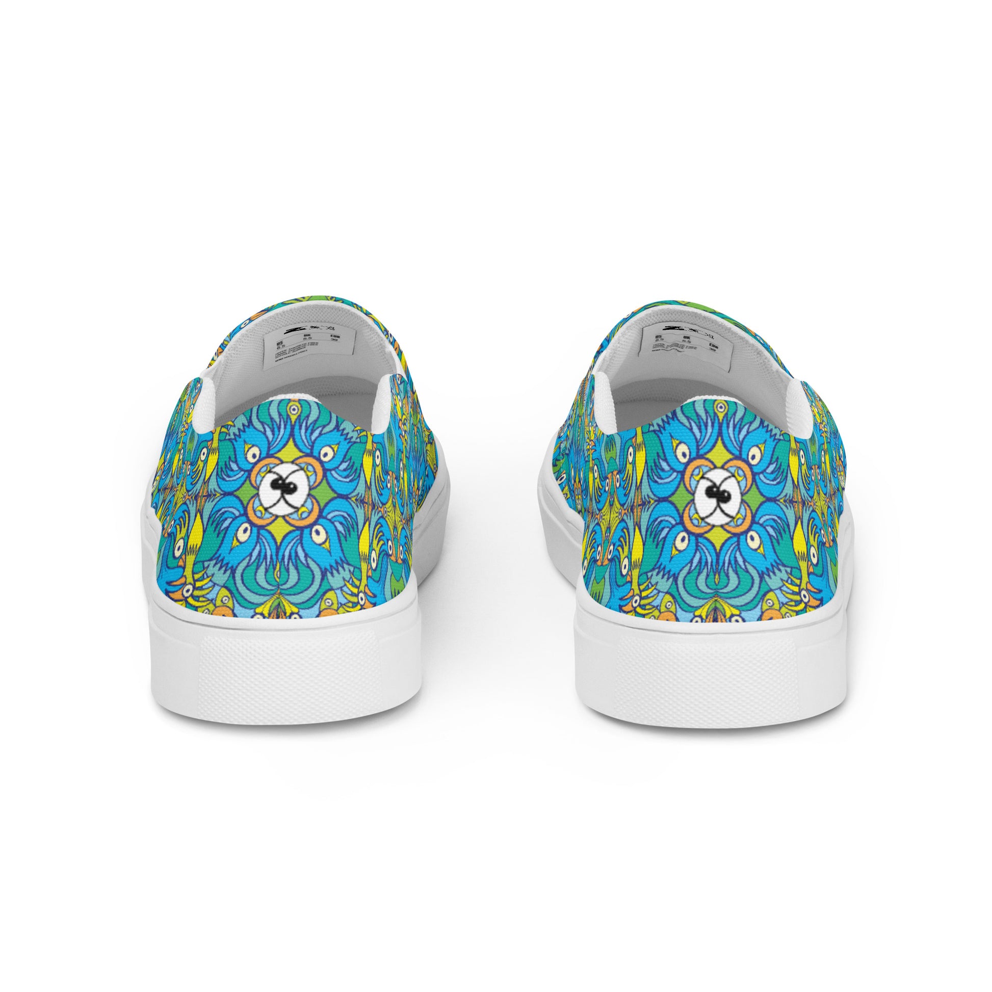 Exotic birds tropical pattern Women’s slip-on canvas shoes. Back view